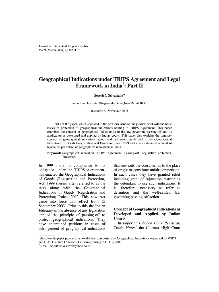 Geographical Indications under TRIPS Agreement and Legal    Nopr Niscair Res  Form