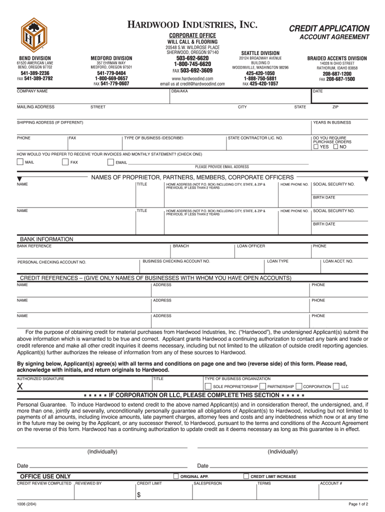  Fillable Credit Application 2004-2024