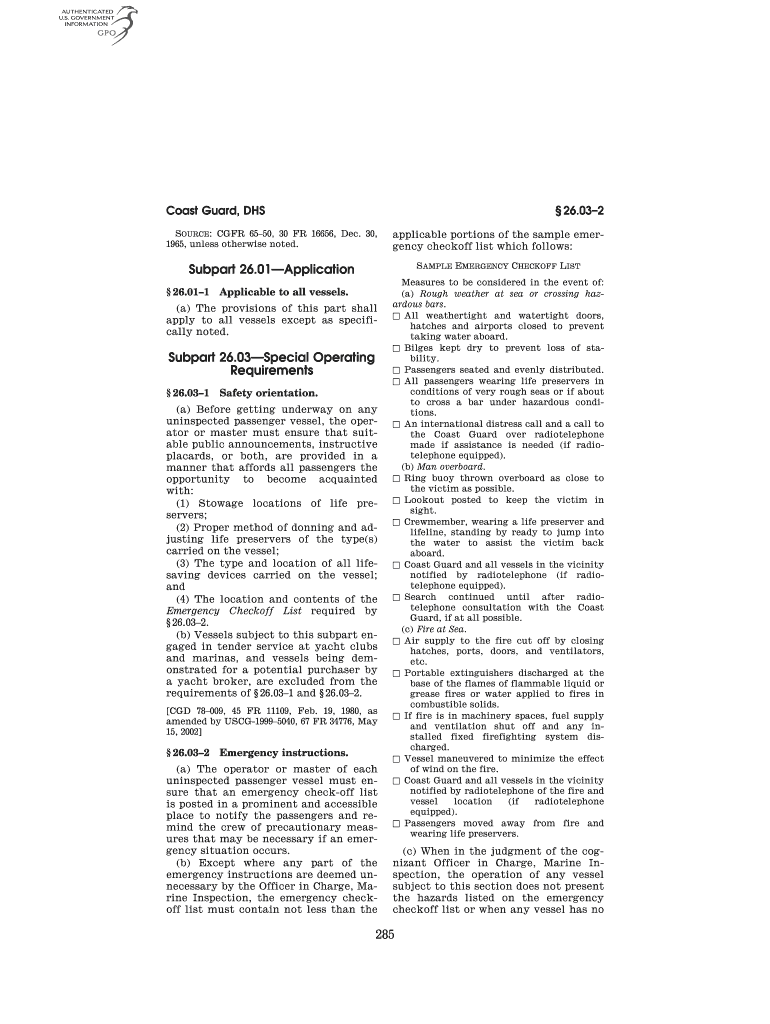 285 Subpart 26 01 Application Subpart 26 03 Special Operating    Edocket Access Gpo  Form