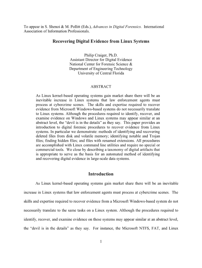 Recovering Digital Evidence from Linux Systems Form