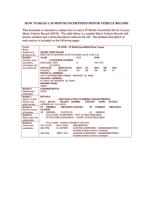 39 Month Driving Record Az  Form