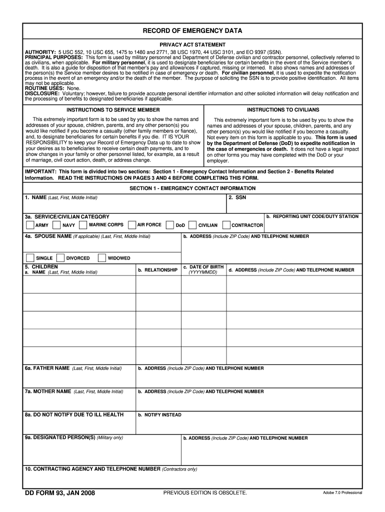 Dd Form 93 2008
