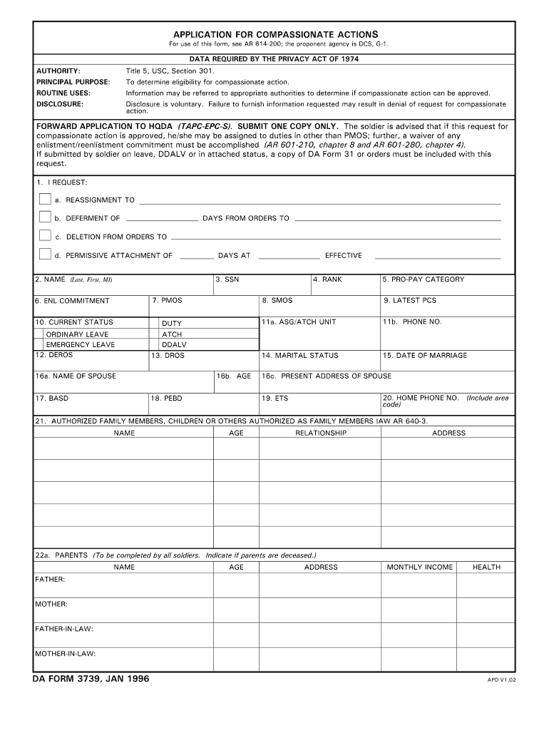  Da Form 3739 1996-2024