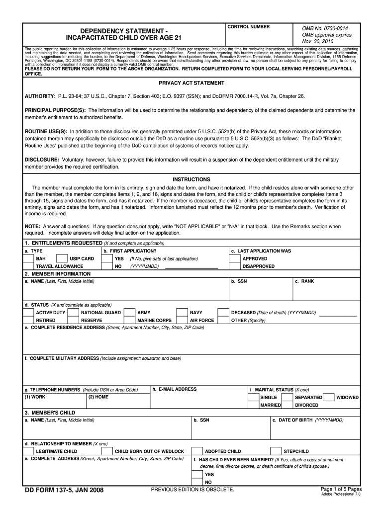 Get and Sign Dd 137 5 Form 2008