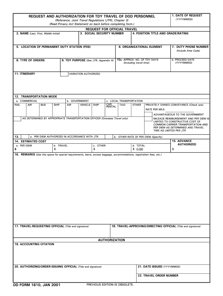  Form Dd 1610 Jan 2010