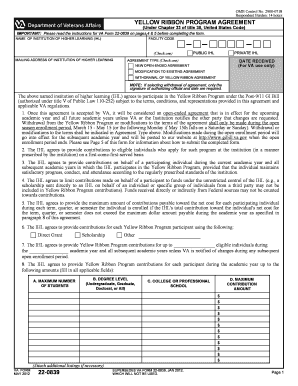 YELLOW RIBBON PROGRAM AGREEMENT 22 0839 Vba Va  Form