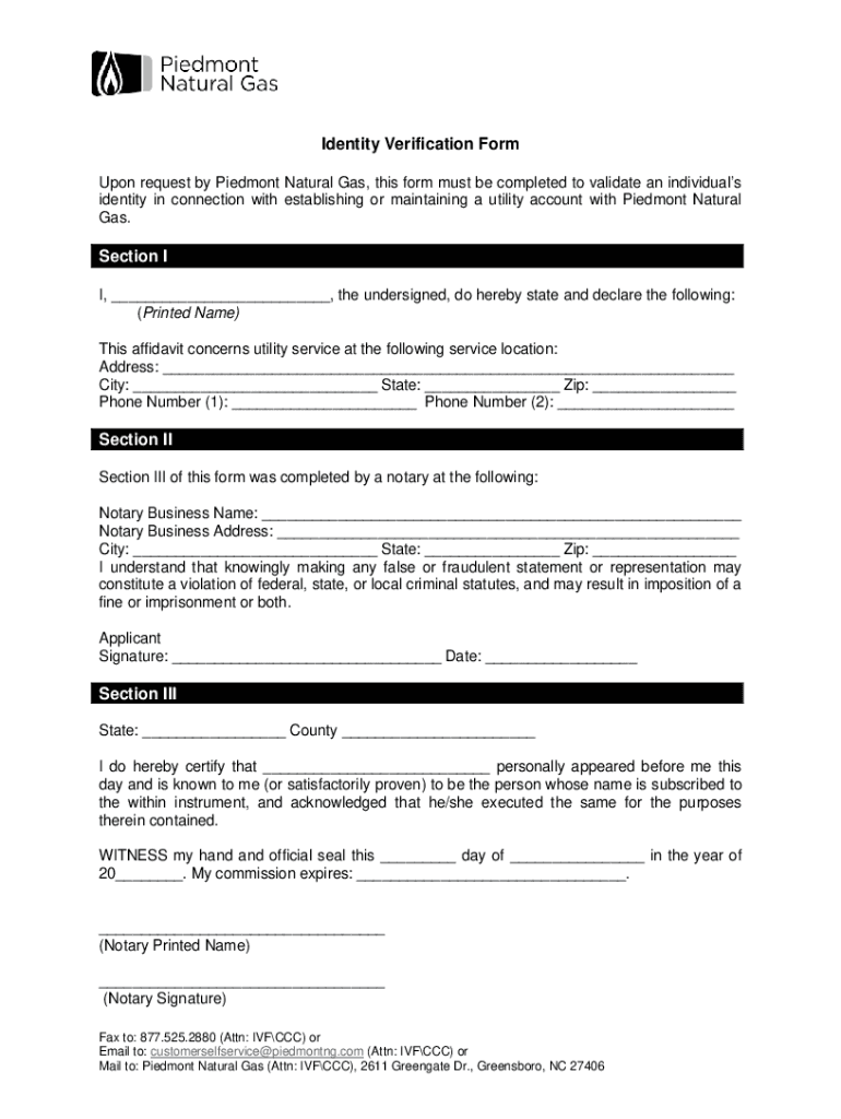 Piedmont Natural Gas Identity Verification Form