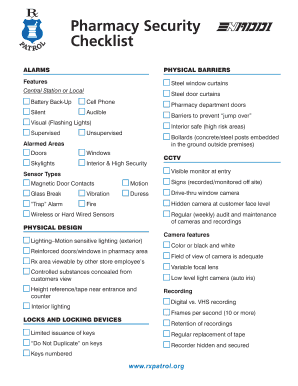 Pharmacy Checklist Template  Form