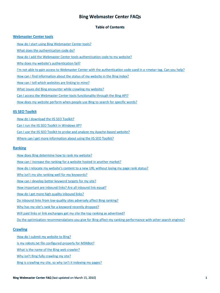 Bing Webmaster Center FAQs  Download Center  Microsoft  Form