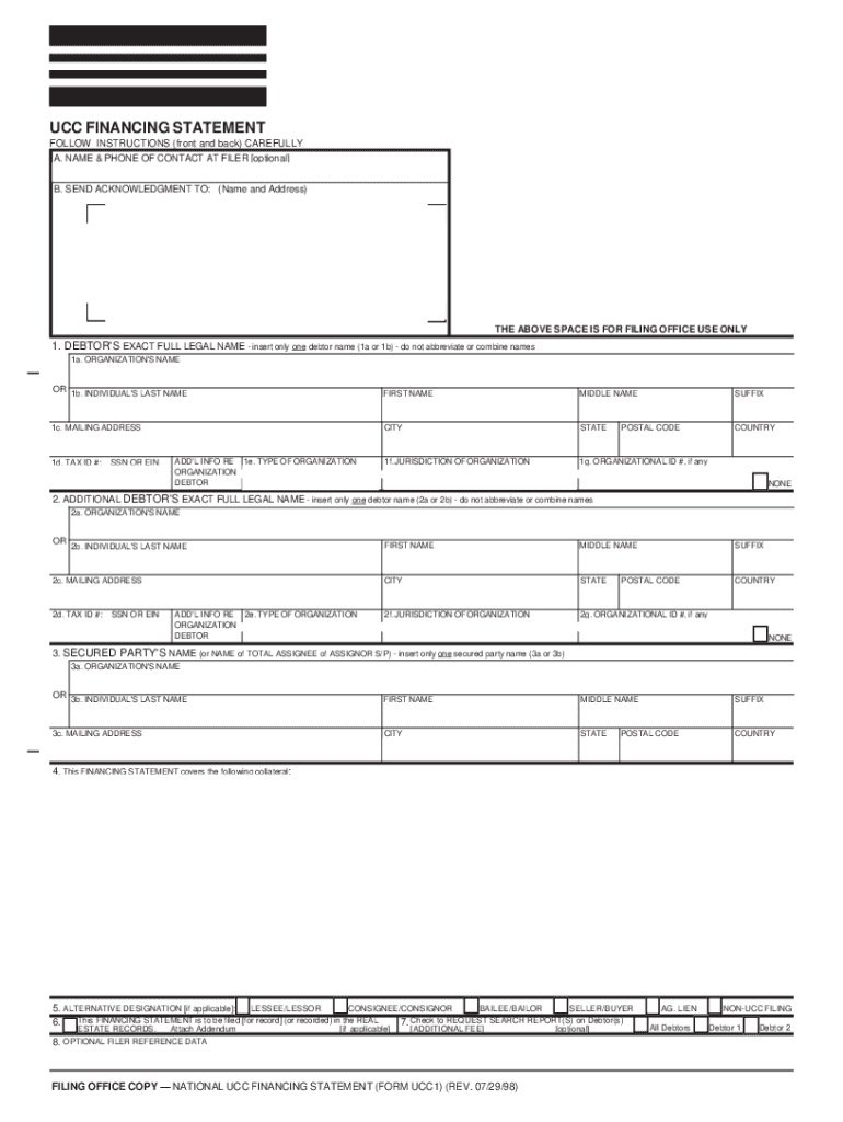 Get and Sign Ucc 1 Financing Statement Fillable Form 1998