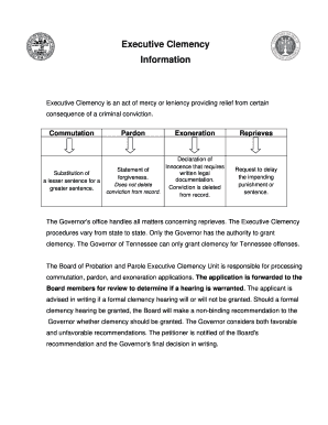 Application for Executive Clemency Tennessee  Form