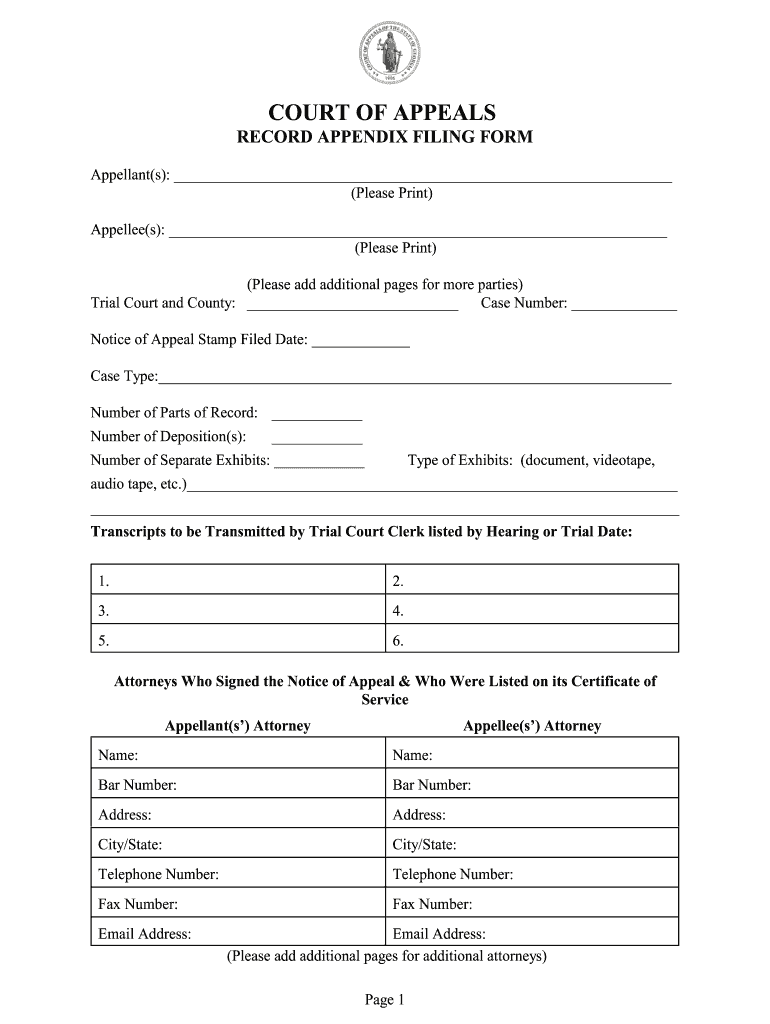 Appeals Appendix Example Georgia  Form