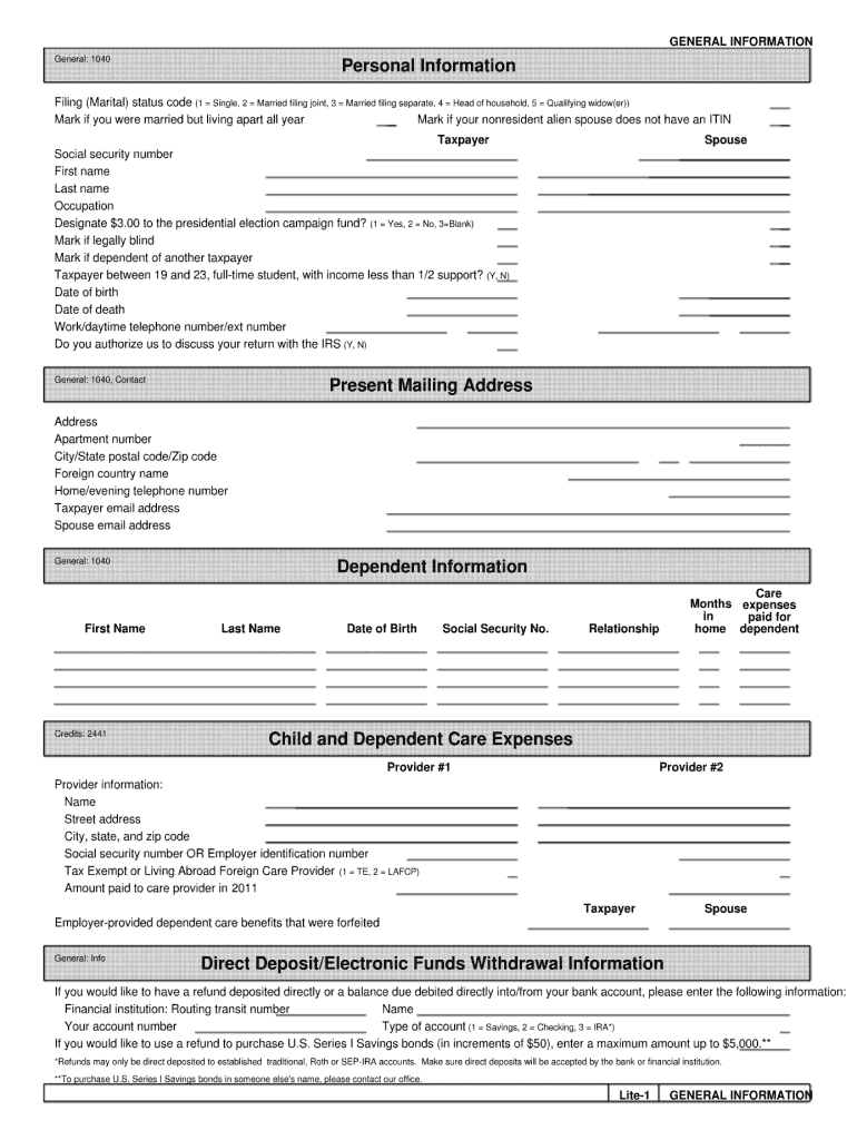 Fill in 1040 Client Organizer Form