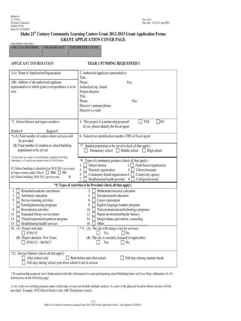 21st Century Grant Idaho Form