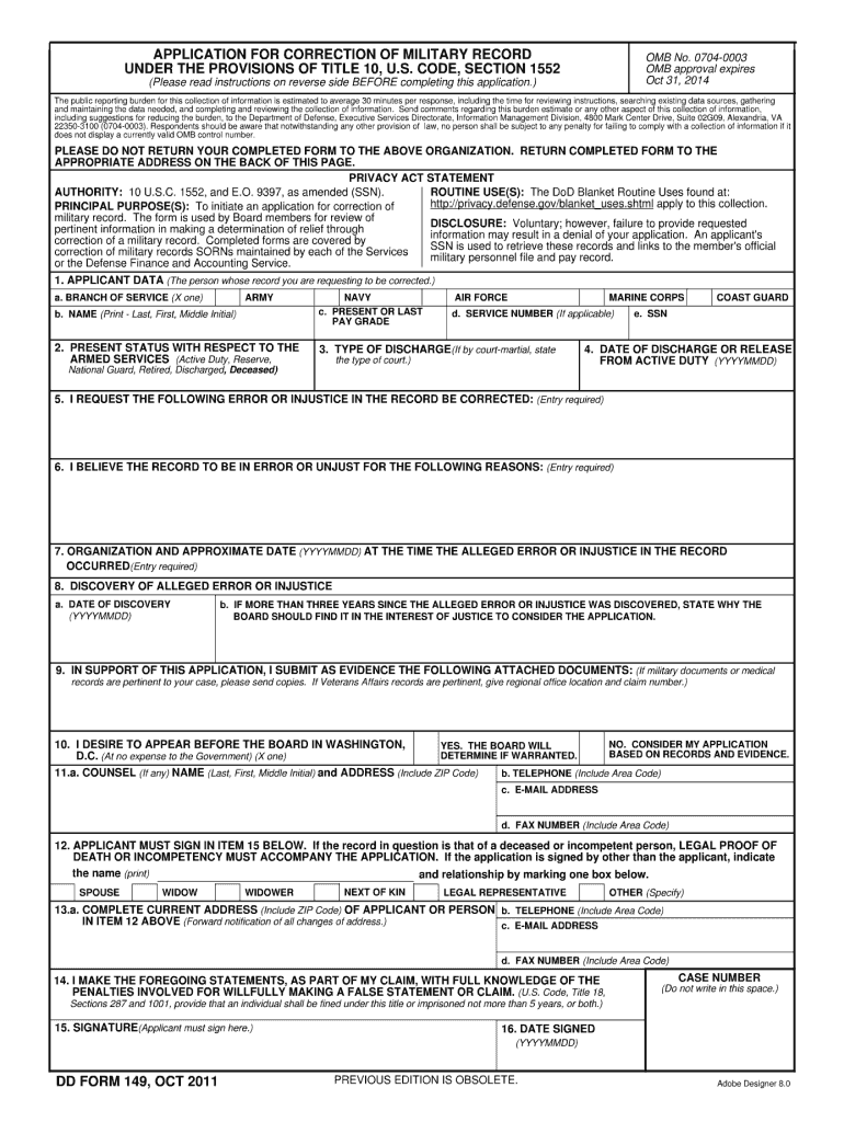  Dd Form 149 2019