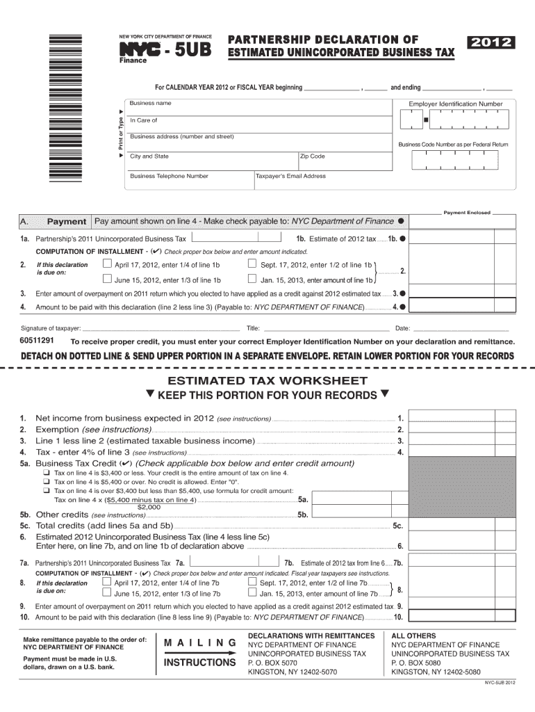  Nyc 5ub Form 2021