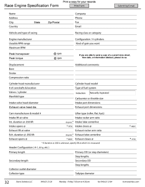Race Engine Spec Form Burns Stainless