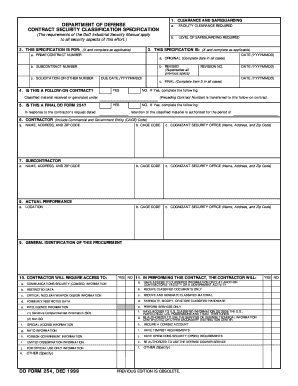 Dd Form 254 April Fillable