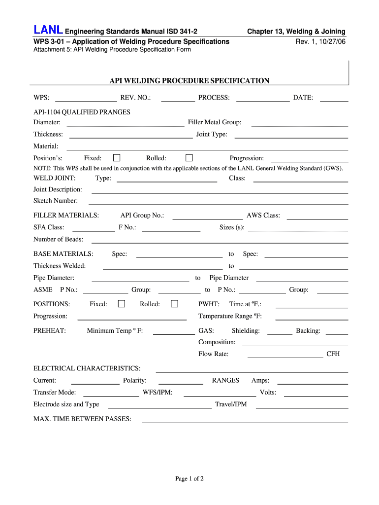  API 1104 Wps Template Forms 2006-2024