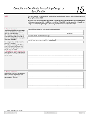 Compliance Certification for Building Design and Specification Form 15