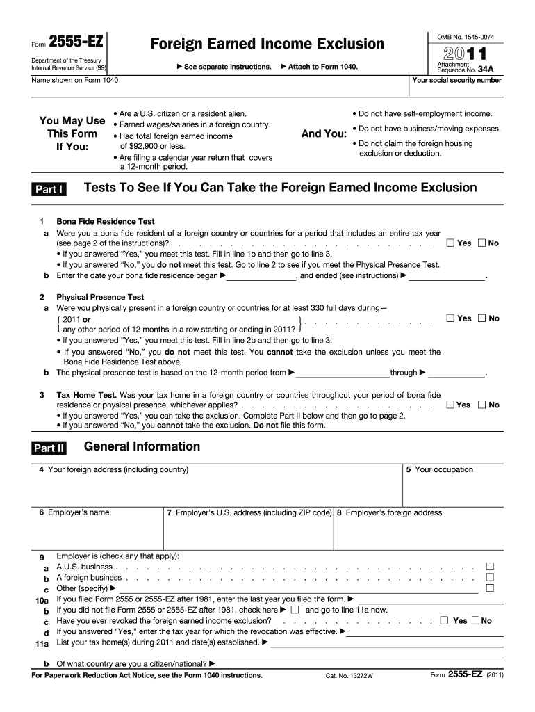  2555 Ez Form 2011