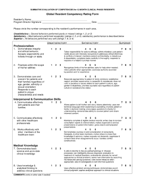 Global Resident Competency Rating Form