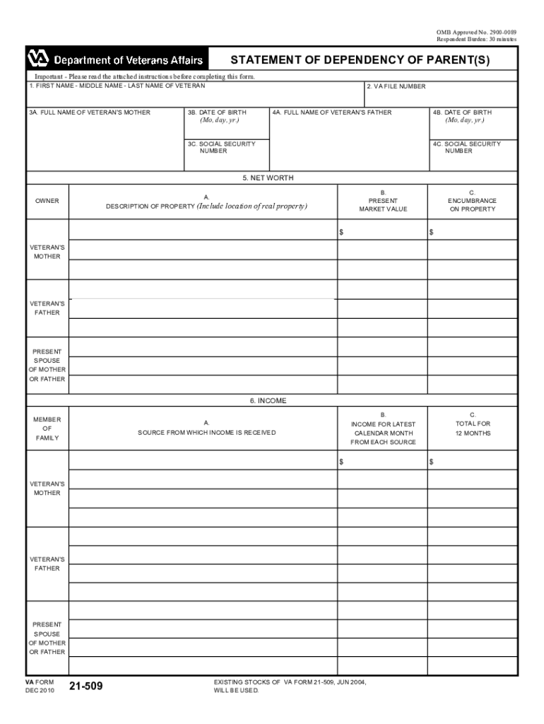  Va Form 21 509 2010-2024