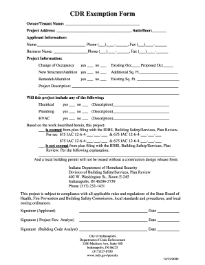  CDR Exemption Form City of Indianapolis Indy 2009