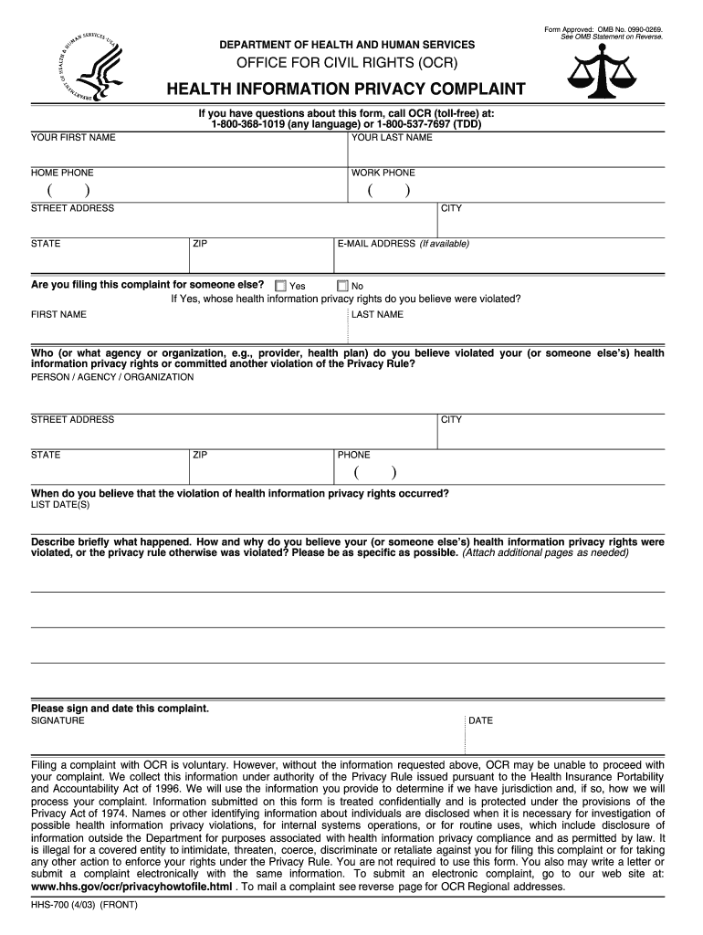  HIPAA Fillable Form PDF 2003