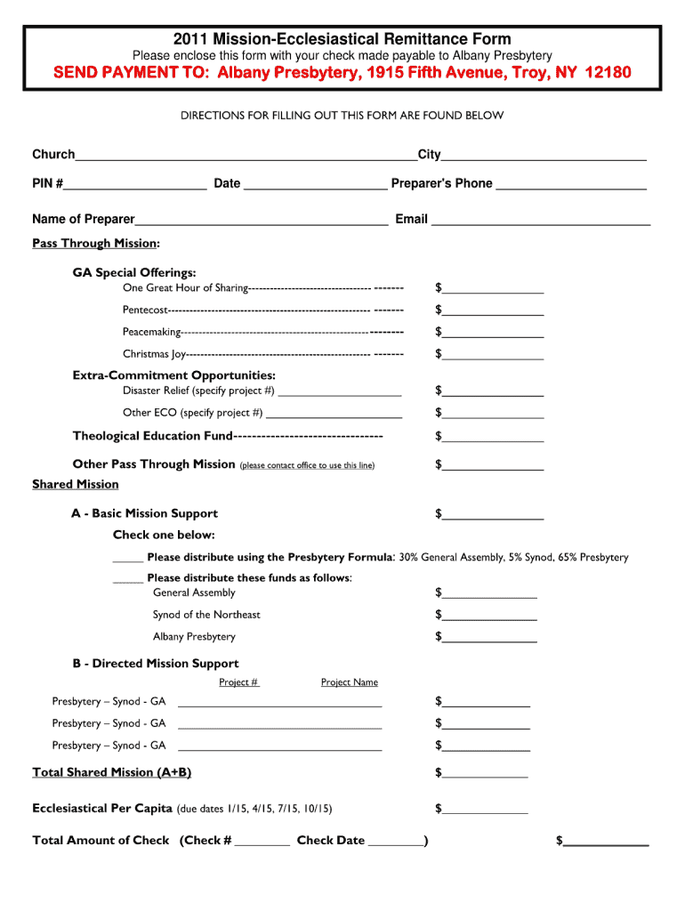 Albany Presbytery Remittance Form