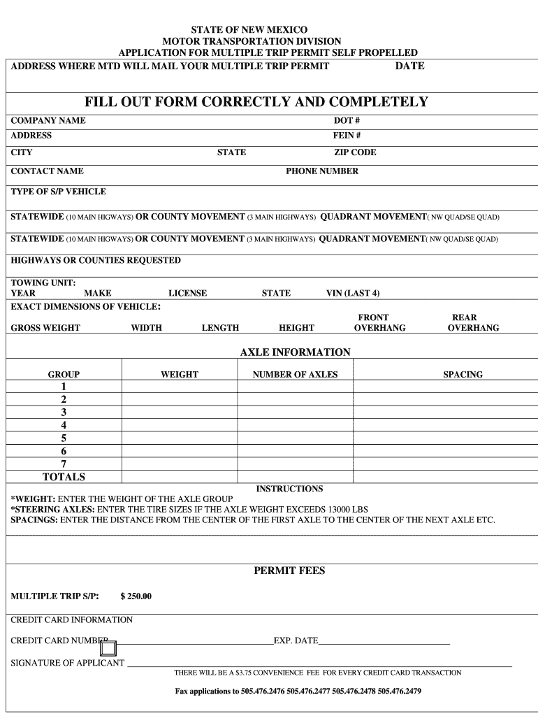 Nm Application for Multiple Trip Permit  Form