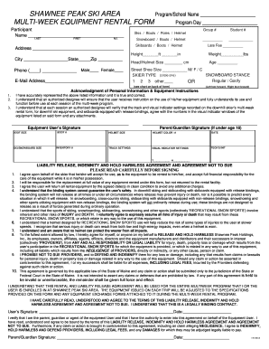 Shawnee Peak Rental Form