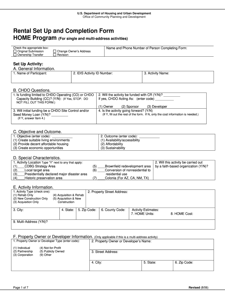 Hud Rental Setup and Completion Form