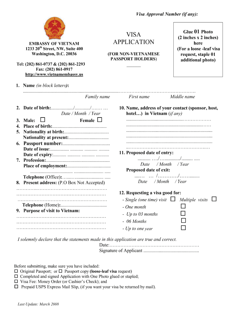  Visa Renewal Form in Vietnam PDF 2008-2024