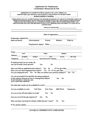 Restaurant Job Application Template  Form