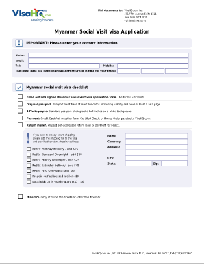 Myanmar Visa Social Visit Form