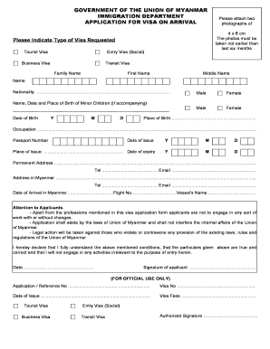 Myanmar Employment Visa Apply  Form