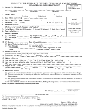 Application for Entry Visa Tourist Form