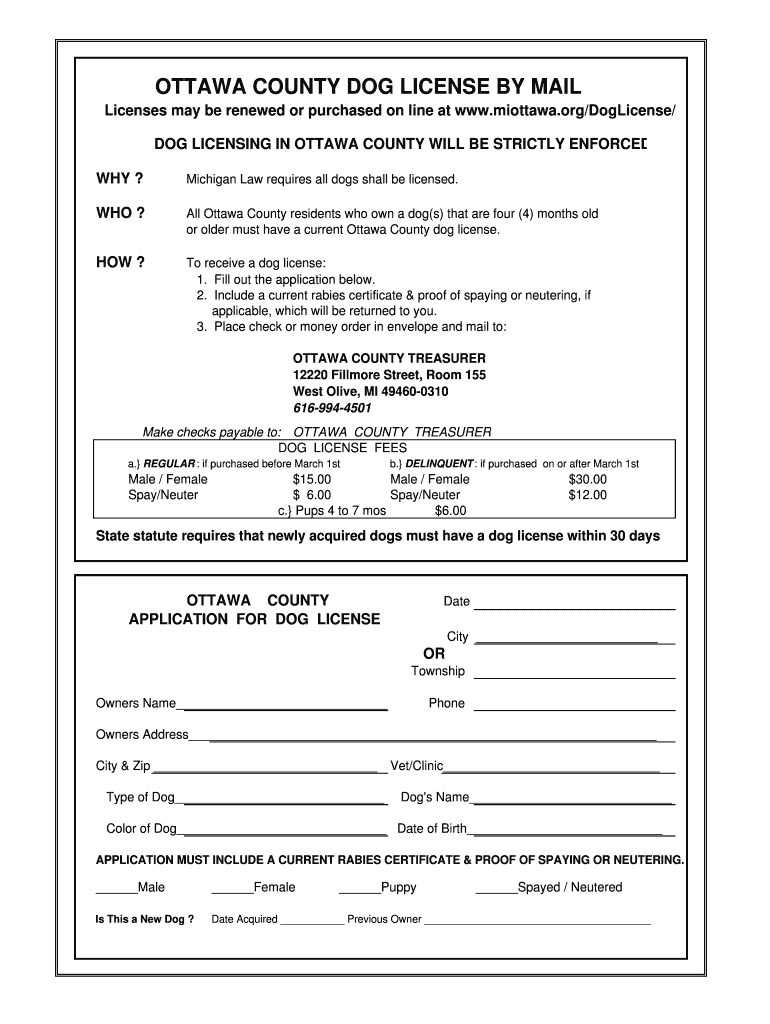 Ottawa County Dob License by Mail XLS  Georgetown Mi  Form
