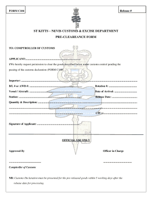 C100 Form Customs St Kitts Nevis