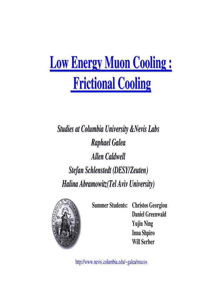 Low Energy Muon Cooling Fnal  Form