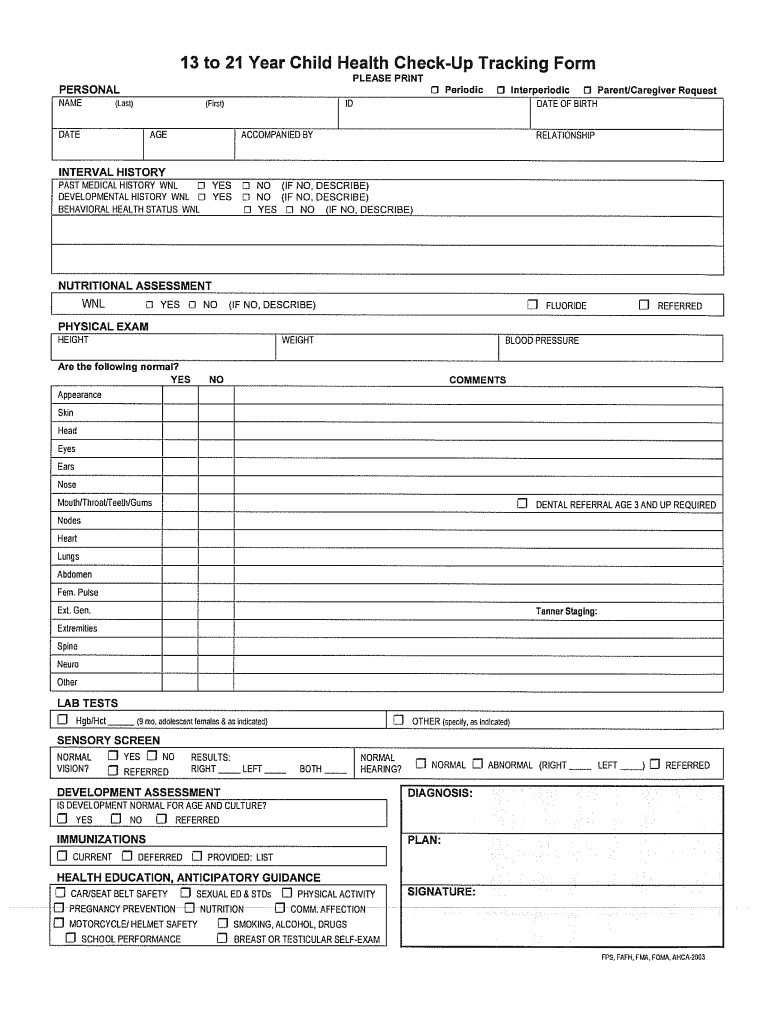  Health Check Form 2003-2024