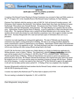 MINUTES HOWARD COUNTY PLANNING &amp; ZONING August 17 Howardcounty Ne  Form