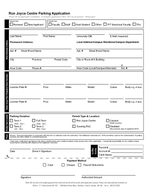 Ron Joyce Centre Parking Application McMaster University Parking Mcmaster  Form