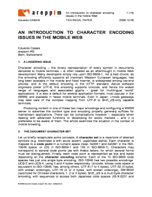An INTRODUCTION to CHARACTER ENCODING ISSUES in the  Form