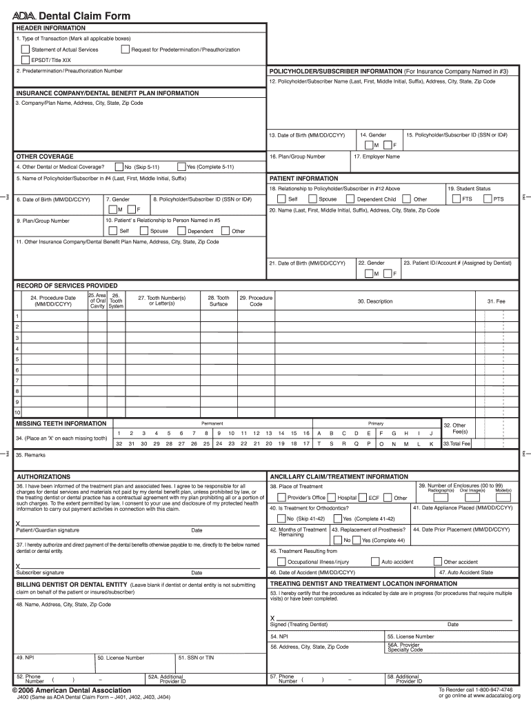  Ada Dental Claim Form 2006-2024