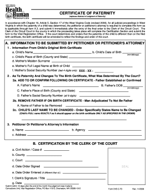 Wv Paternity Fillable Form
