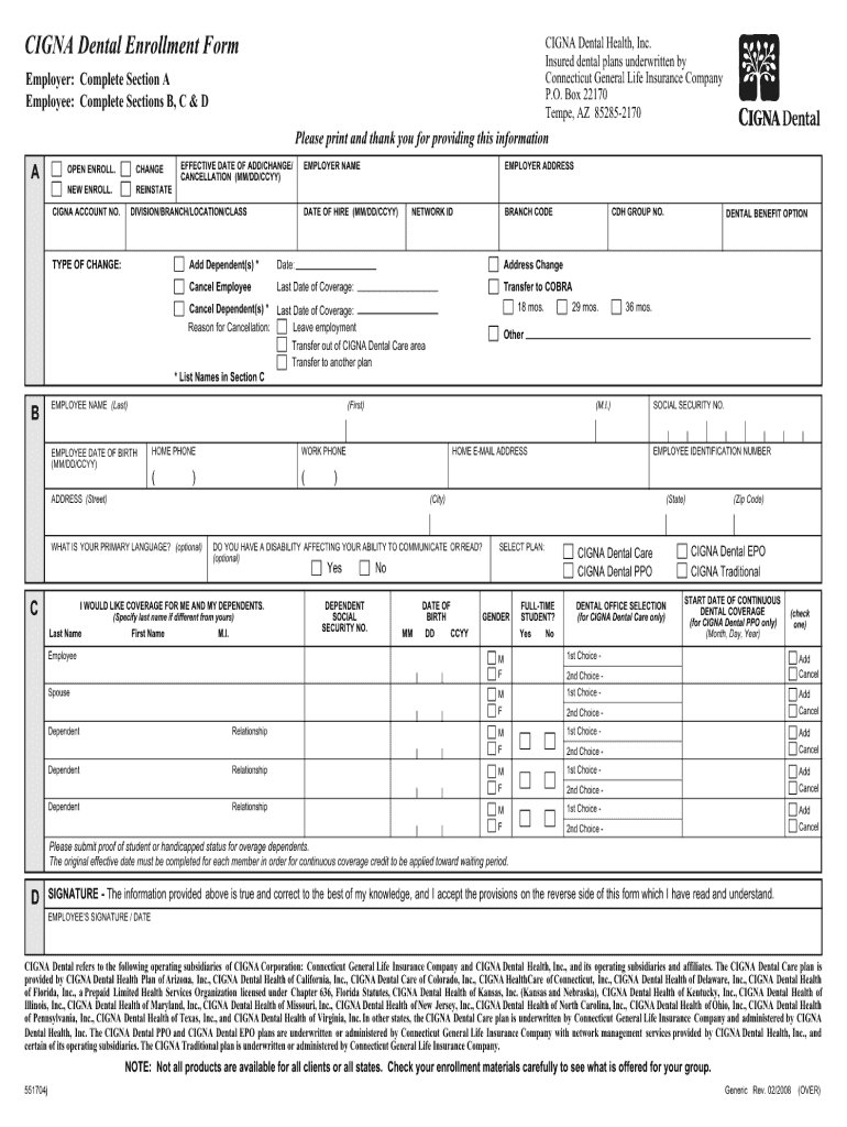  Dentalbenefit Change Cigna Form 2008-2024