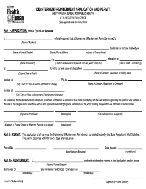 Wv Disintermentreinterment Rules Form