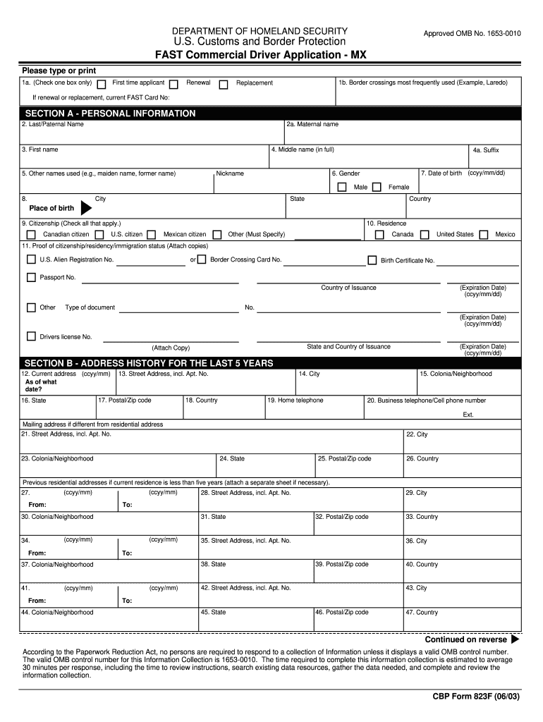  Commercial Driver Application Form 2003